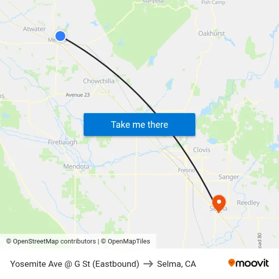 Yosemite Ave @ G St (Eastbound) to Selma, CA map