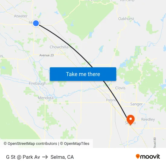 G St @ Park Av to Selma, CA map