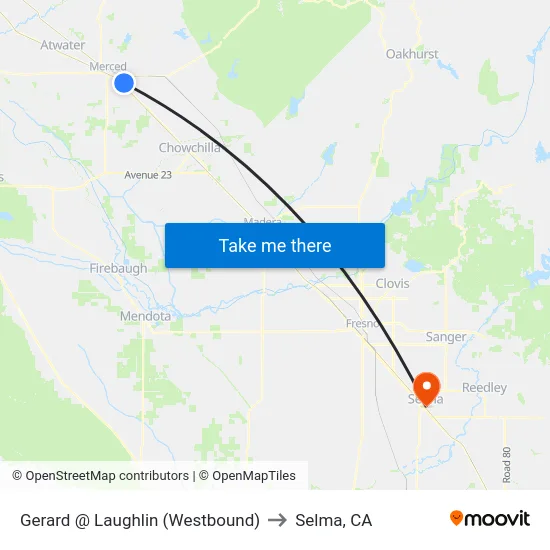 Gerard @ Laughlin (Westbound) to Selma, CA map
