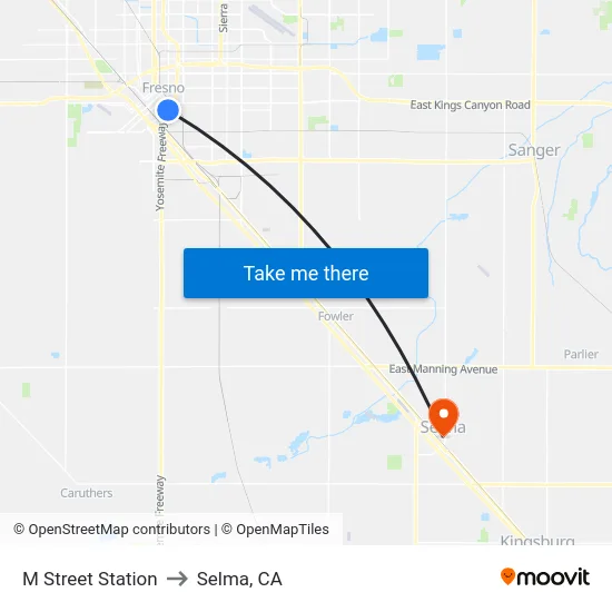M Street Station to Selma, CA map