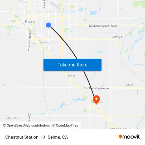 Chestnut Station to Selma, CA map