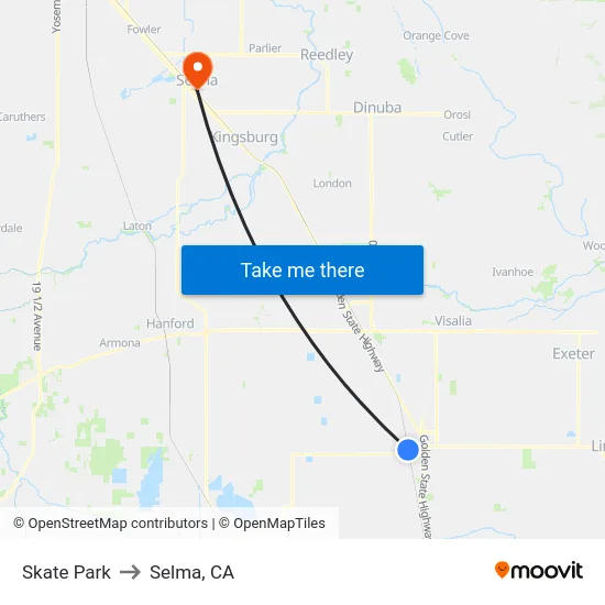 Skate Park to Selma, CA map