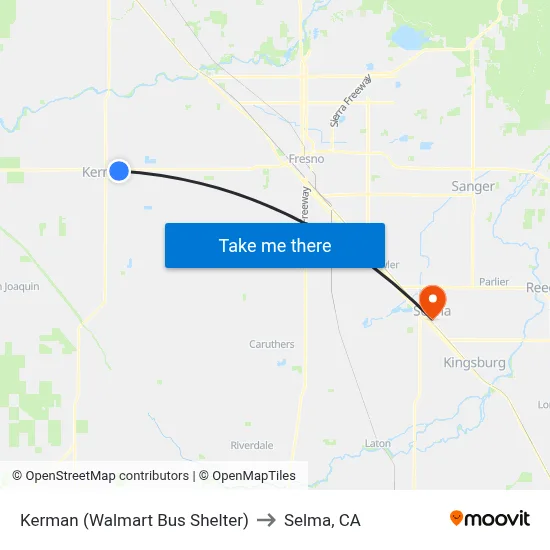 Kerman (Walmart Bus Shelter) to Selma, CA map