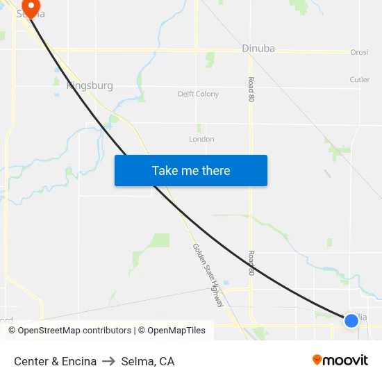 Center & Encina to Selma, CA map