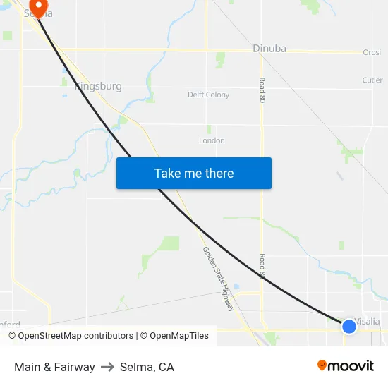Main & Fairway to Selma, CA map