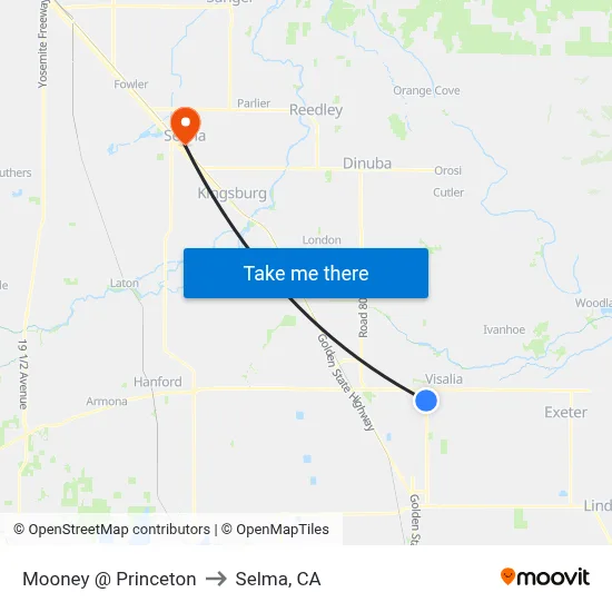 Mooney @ Princeton to Selma, CA map