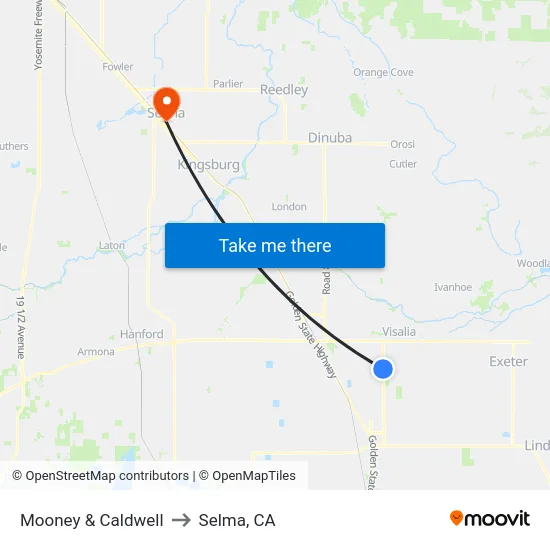 Mooney & Caldwell to Selma, CA map