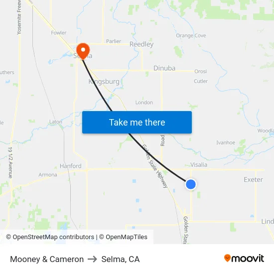 Mooney & Cameron to Selma, CA map