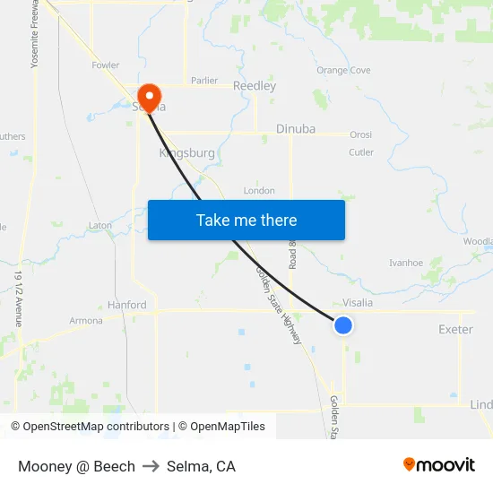 Mooney @ Beech to Selma, CA map