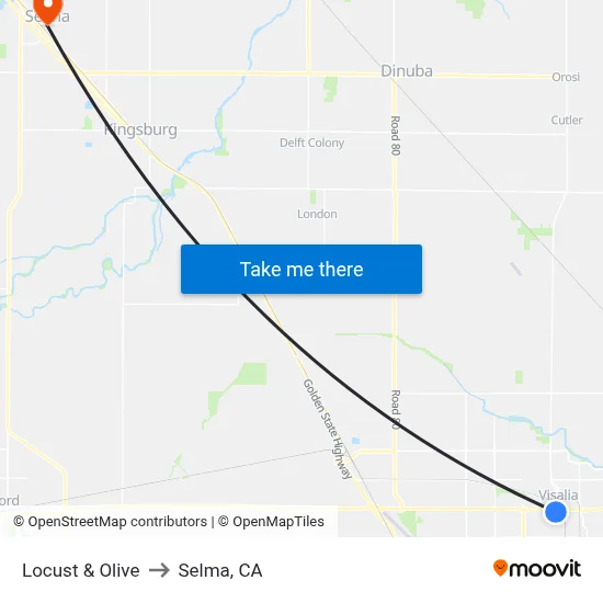 Locust & Olive to Selma, CA map
