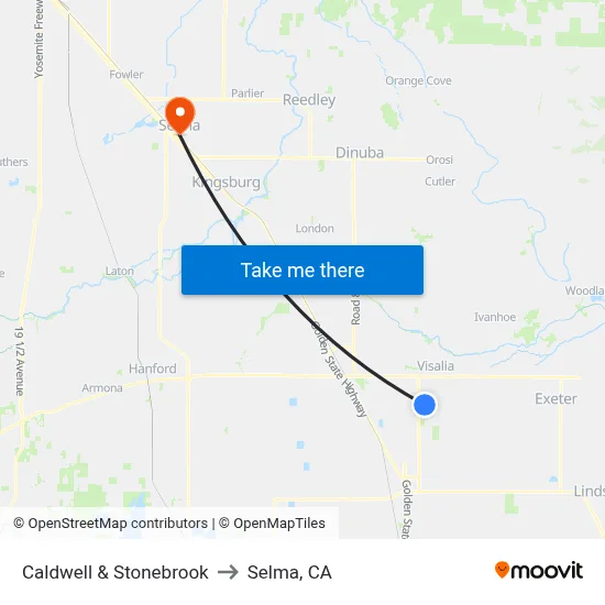 Caldwell & Stonebrook to Selma, CA map
