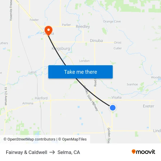 Fairway & Caldwell to Selma, CA map
