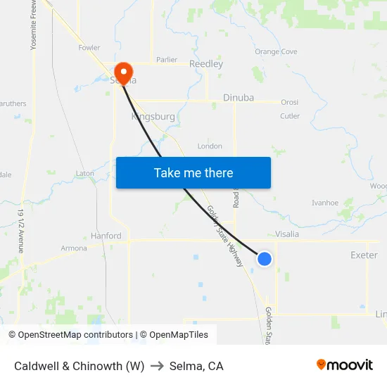 Caldwell & Chinowth (W) to Selma, CA map