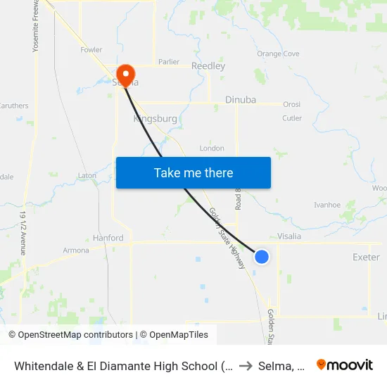 Whitendale & El Diamante High School (W) to Selma, CA map