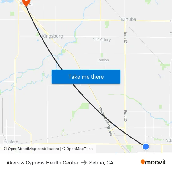 Akers & Cypress Health Center to Selma, CA map