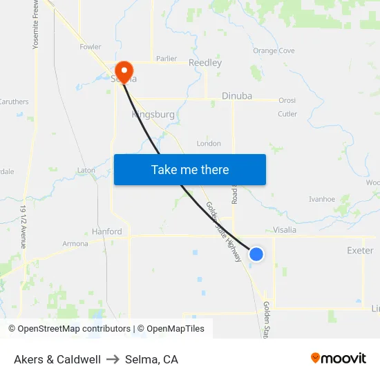 Akers & Caldwell to Selma, CA map