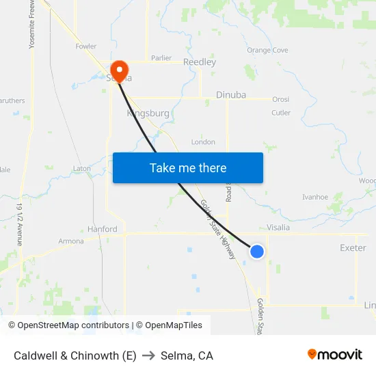 Caldwell & Chinowth (E) to Selma, CA map