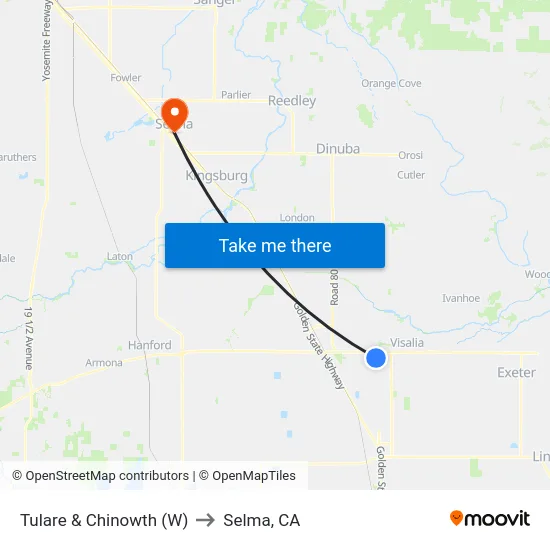 Tulare & Chinowth (W) to Selma, CA map