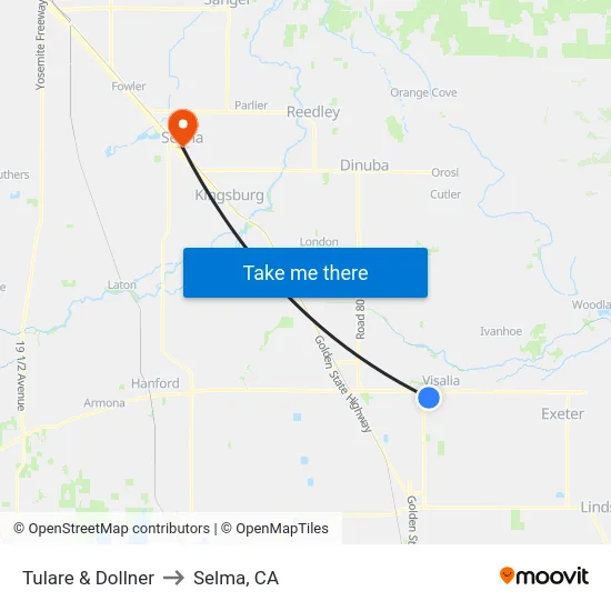 Tulare & Dollner to Selma, CA map