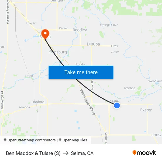 Ben Maddox & Tulare (S) to Selma, CA map