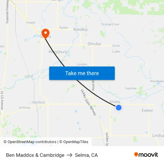 Ben Maddox & Cambridge to Selma, CA map