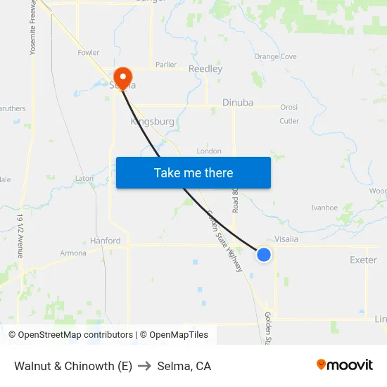 Walnut & Chinowth (E) to Selma, CA map