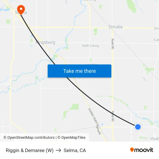 Riggin & Demaree (W) to Selma, CA map