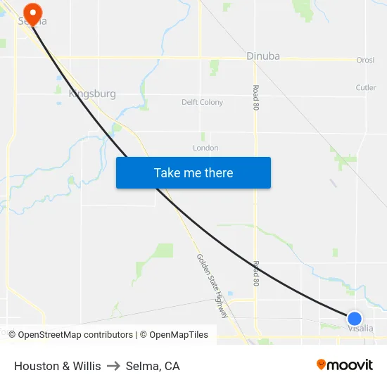 Houston & Willis to Selma, CA map