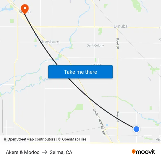 Akers & Modoc to Selma, CA map