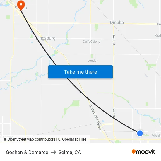 Goshen & Demaree to Selma, CA map
