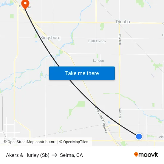Akers & Hurley (Sb) to Selma, CA map