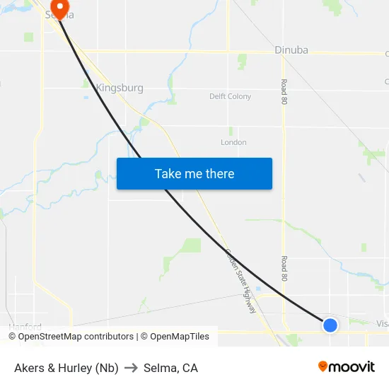 Akers & Hurley (Nb) to Selma, CA map
