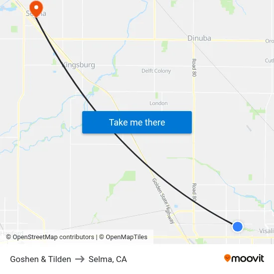 Goshen & Tilden to Selma, CA map