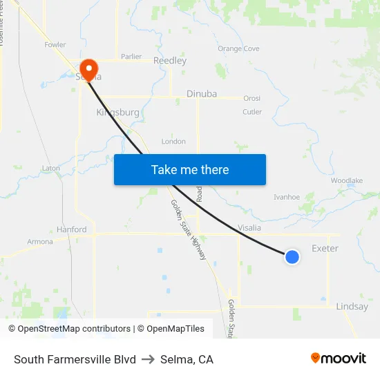 South Farmersville Blvd to Selma, CA map