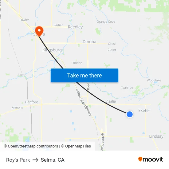 Roy's Park to Selma, CA map