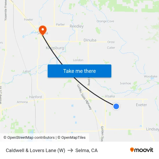 Caldwell & Lovers Lane (W) to Selma, CA map