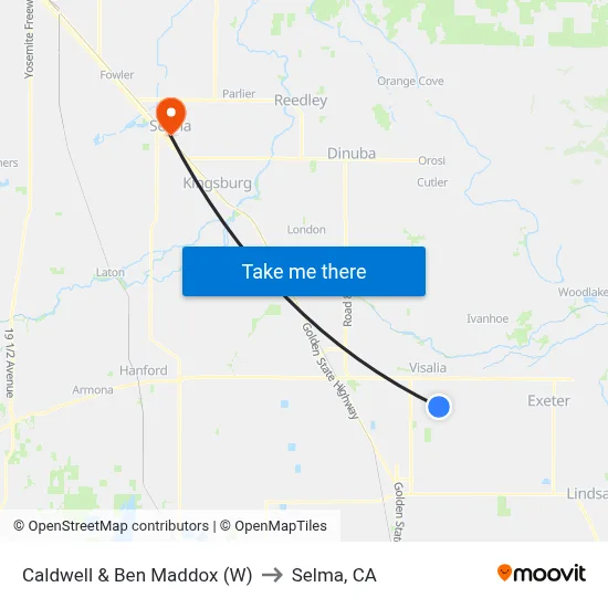 Caldwell & Ben Maddox (W) to Selma, CA map
