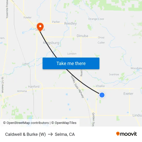 Caldwell & Burke (W) to Selma, CA map