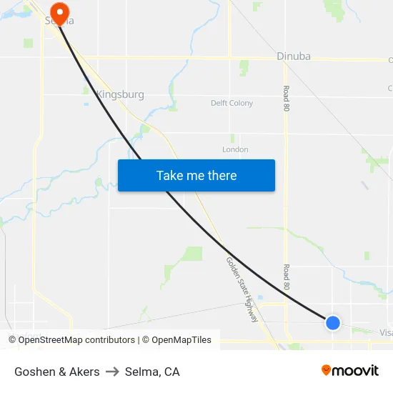 Goshen & Akers to Selma, CA map
