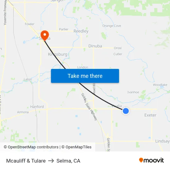 Mcauliff & Tulare to Selma, CA map