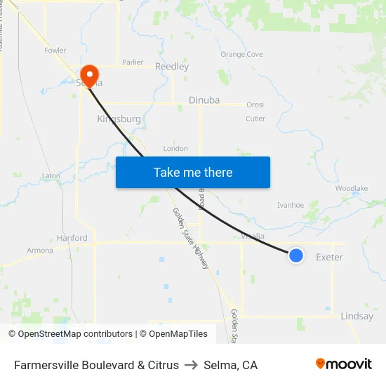 Farmersville Boulevard & Citrus to Selma, CA map
