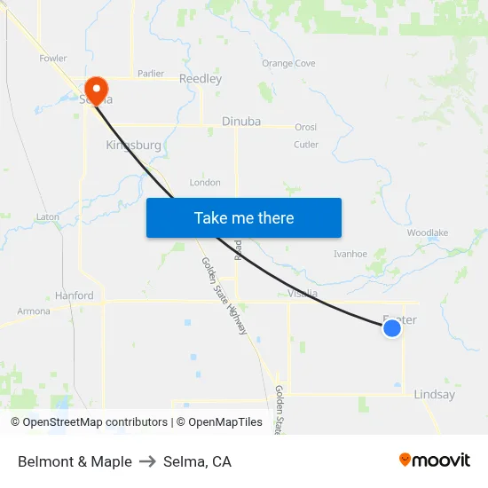 Belmont & Maple to Selma, CA map