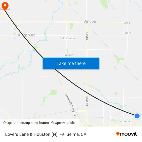 Lovers Lane & Houston (N) to Selma, CA map