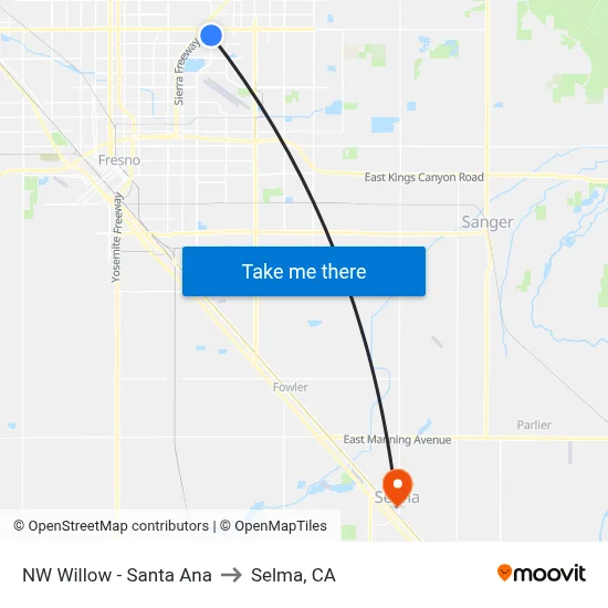 NW Willow - Santa Ana to Selma, CA map