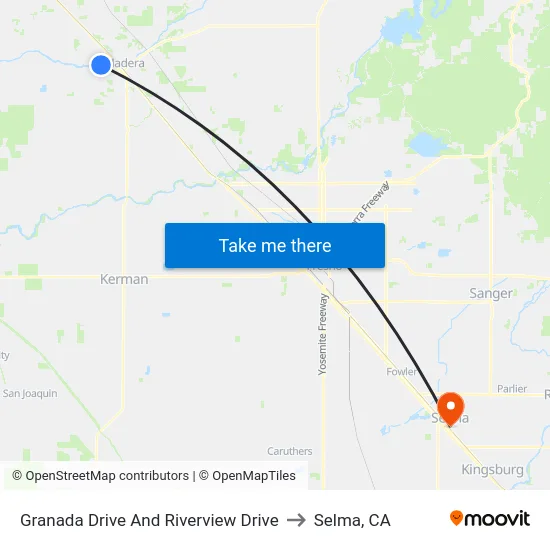 Granada Drive And Riverview Drive to Selma, CA map