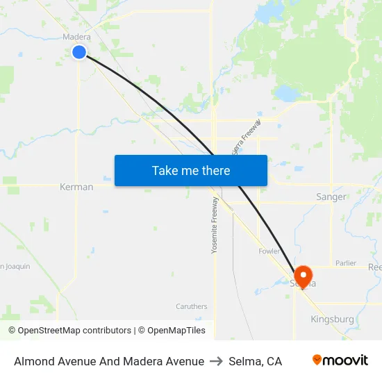 Almond Avenue And Madera Avenue to Selma, CA map