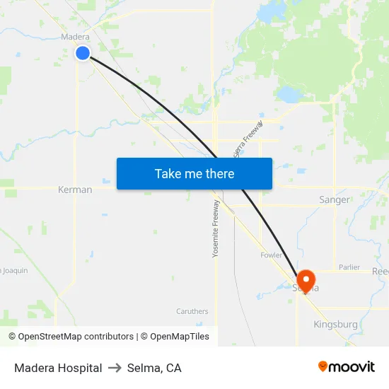 Madera Hospital to Selma, CA map