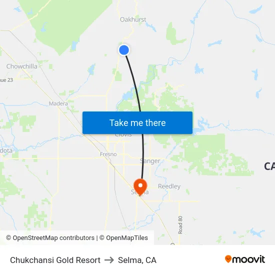 Chukchansi Gold Resort to Selma, CA map