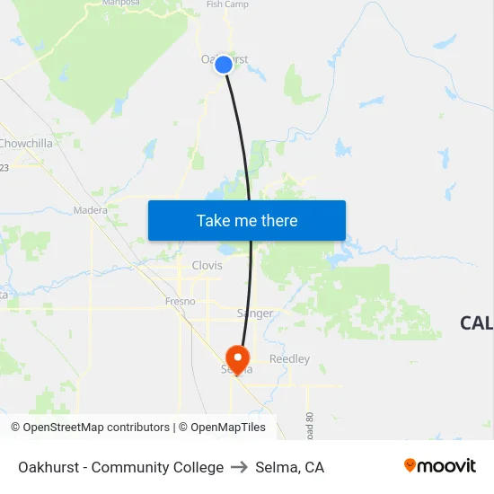 Oakhurst - Community College to Selma, CA map