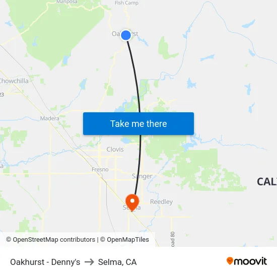 Oakhurst - Denny's to Selma, CA map